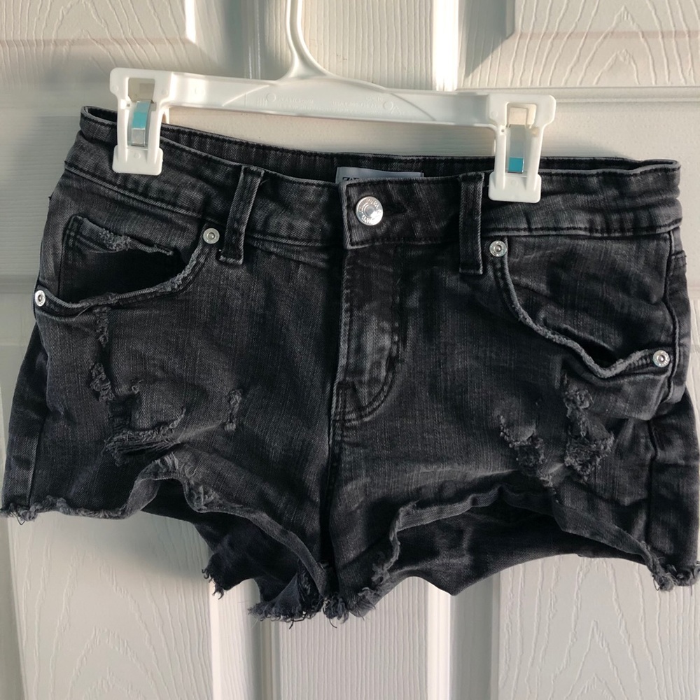 Zara Black Distressed Denim Shorts